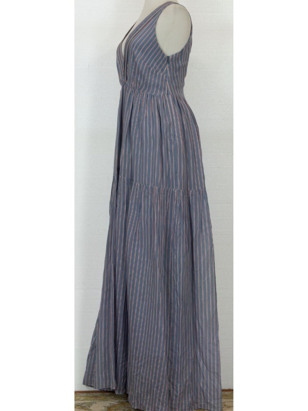 $3895 BRUNELLO CUCINELLI STRIPED COTTON/SILK MAXI DRESS WITH MONILI DETAIL S - Picture 6 of 9